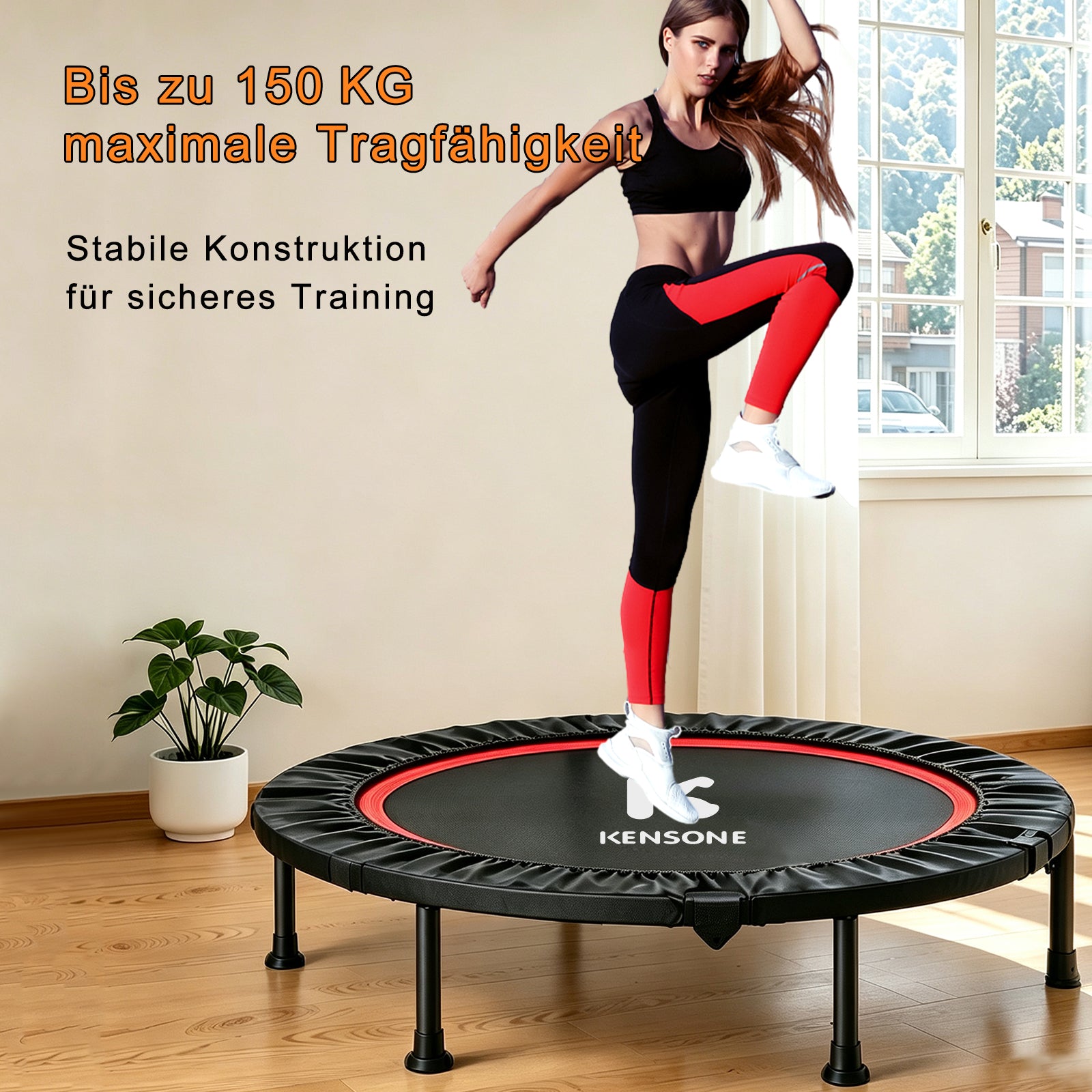 Foldable Mini Trampoline with Adjustable Handrail, 101.6 cm Fitness Trampoline