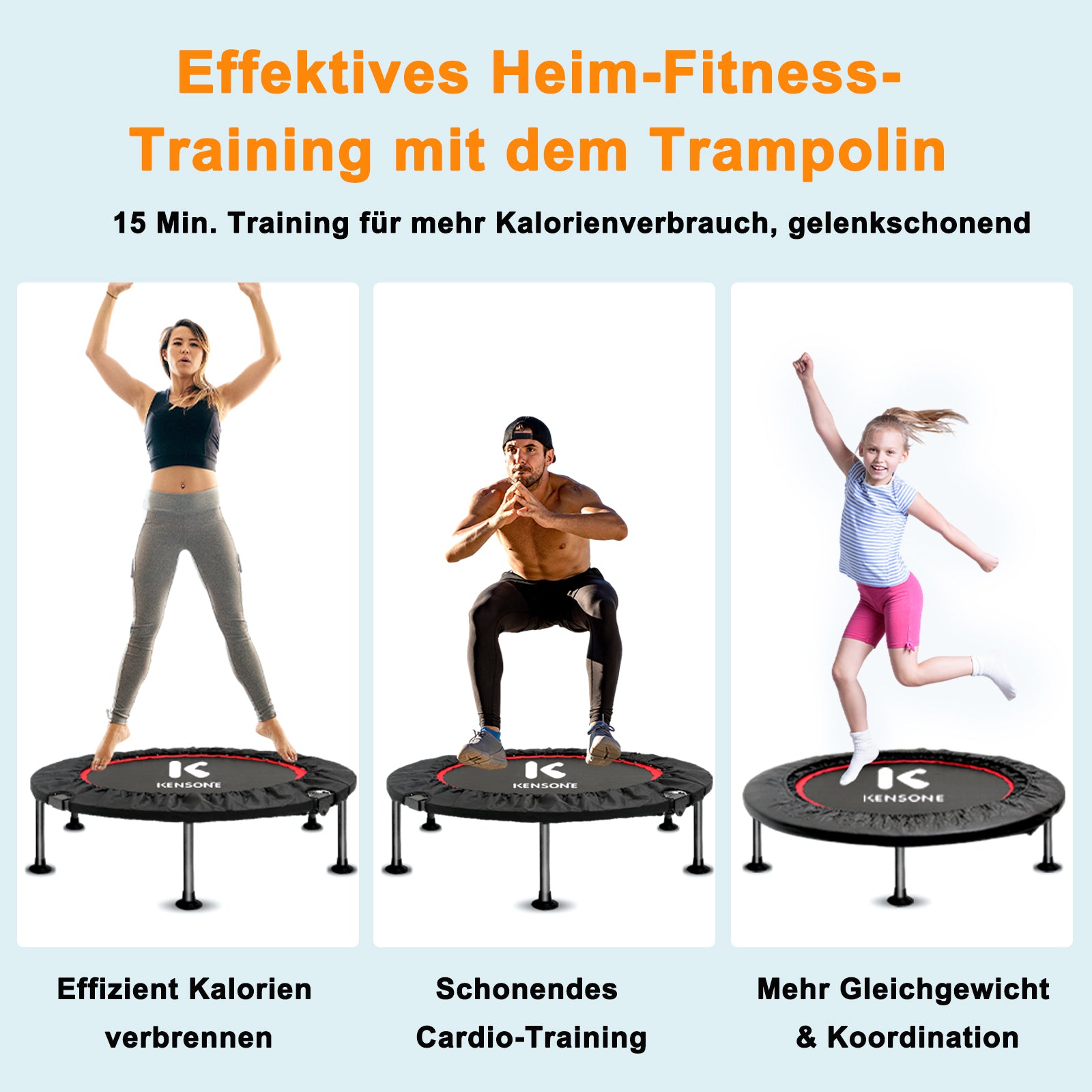 Foldable Mini Trampoline with Adjustable Handrail, 101.6 cm Fitness Trampoline